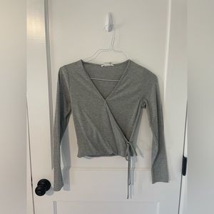 Grey long sleeve wrap top